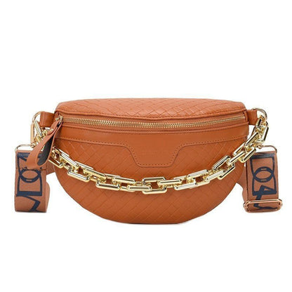 Thick Chain Fanny Pack Plaid Leather Waist Bag Shoulder Crossbody Handbags Belt
