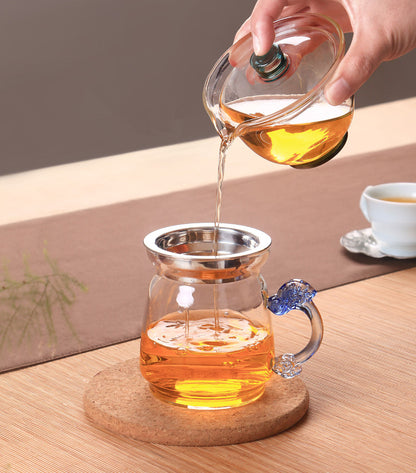 Super Cost-effective 12.8oz Glass Pitcher Dragon Carved Handle Tea Filter Net
