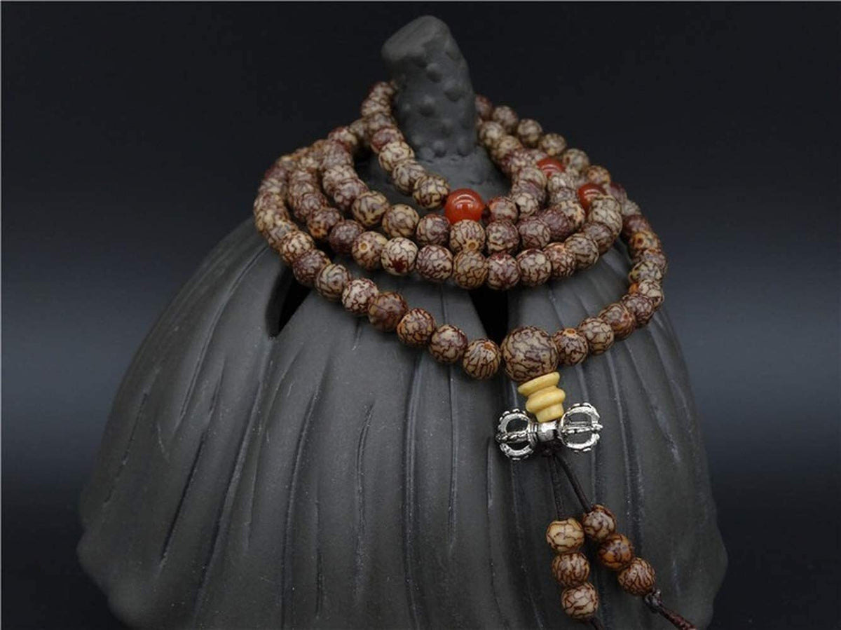 7mm Tibetan Buddhism 108 Gold-line Bodhi Mala Prayer Beads Necklace