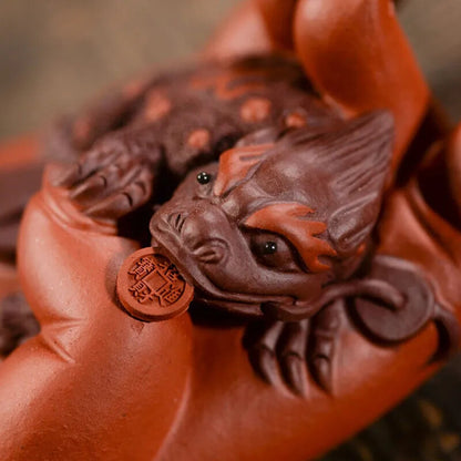 6.3" Yixing Purple Clay Tea Pet Lucky Fortune Tea Figurine Ornaments Handmade