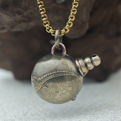 Vintage Brass Goat Flask Pendant Slovenia Coin Charm Necklace