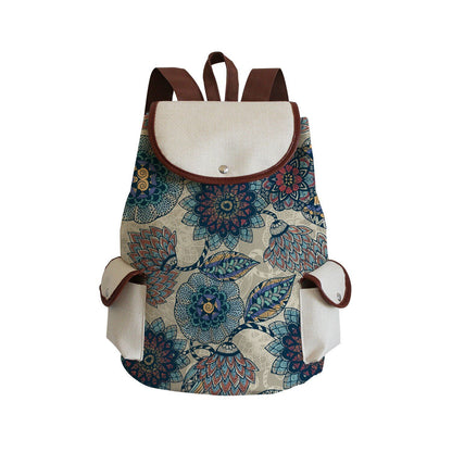 Vintage Drawstring Backpacks Large Practical Portable Linen Shoulders Bags 1 PC