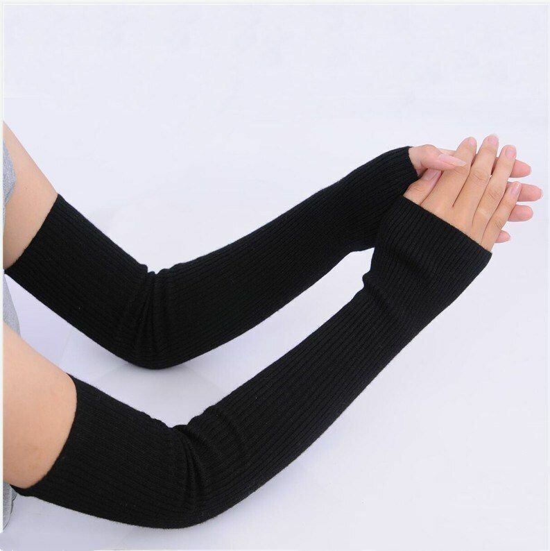 Women Thick Arm Cover 50cm Cashmere Long Sleeves Elbow Warmer Fingerless Mittens
