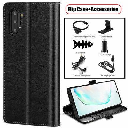 For Samsung Galaxy Note 10+ Case Leather Tpu Wallet Flip Stand Cover Accessories
