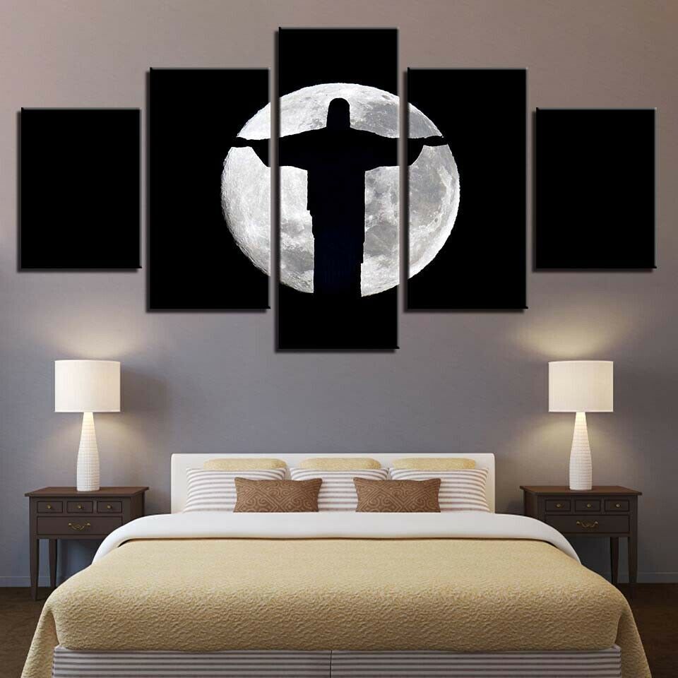 Jesus Christ God Moon Shadow Canvas Prints Painting Wall Art Home Decor 5PCS