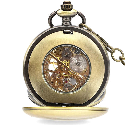 Portable Zinc Alloy Mechanical Vintage Pocket Watch Bronze Ideal Gift Men