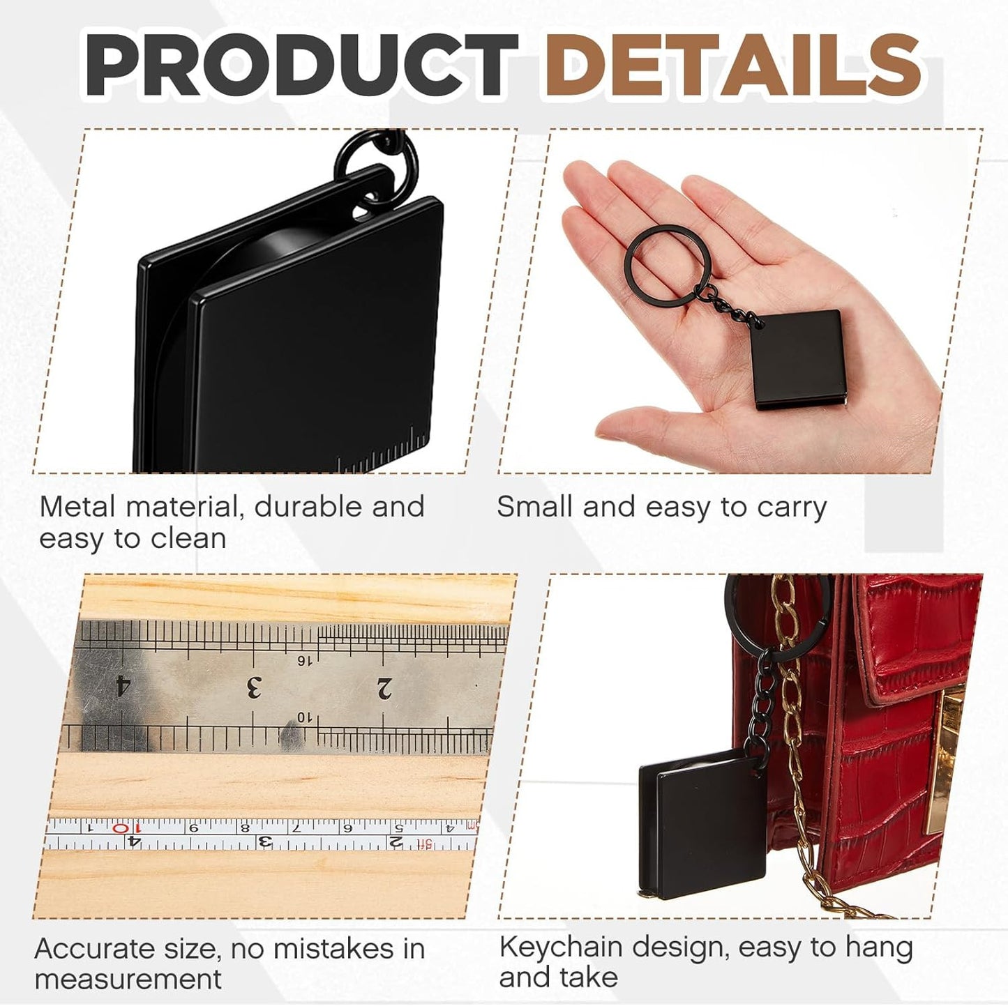 2 Pcs Mini Tape Measure Metal Keychain up to 51.97 Inches/ 4.33 Ft, Metric Scale
