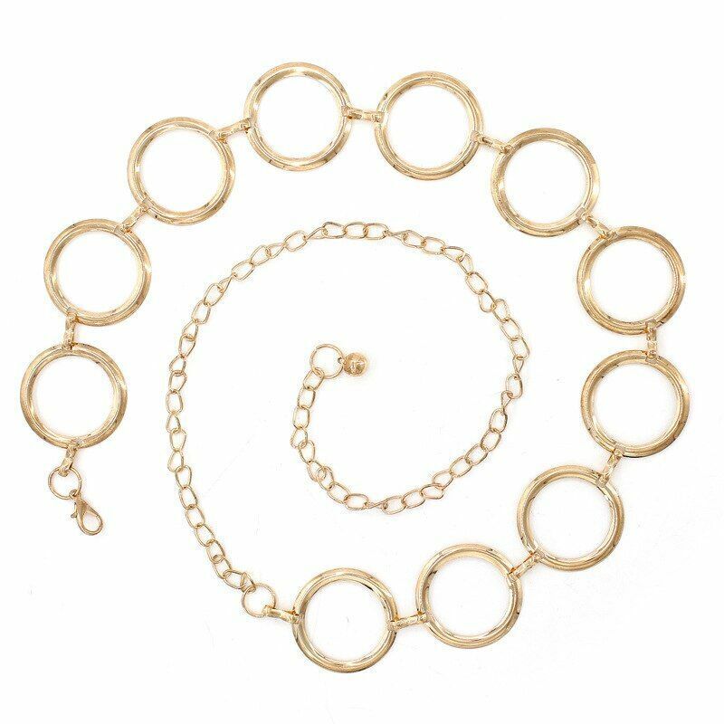 Women Chain Belts Fashion Luxury Metal Rings Dress Decorative Waist Straps 115cm