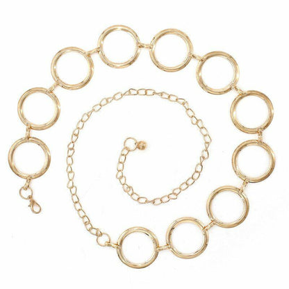 Women Chain Belts Fashion Luxury Metal Rings Dress Decorative Waist Straps 115cm