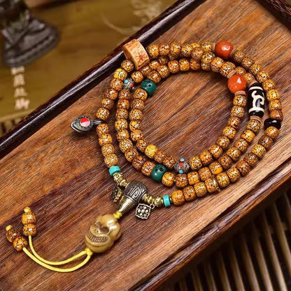 Old 108 Tibetan Lotus Beads Mala 7mm Prayer Beads Necklace 28"