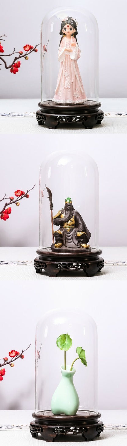 New Glass Display Dome Ebony Wood Base Case Cloche Globe Cover Protection Decor