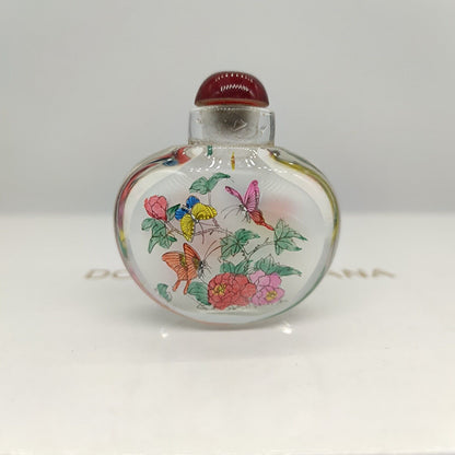Chinese Peking Glass Snuff Bottle Inside Painting Flower Box Art Beauty Glazed
