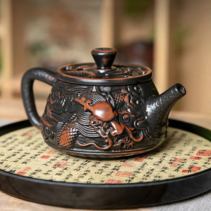 Purple Pottery Teapot Carve Teapot Single Teapot Tea Making Device Tea Sets