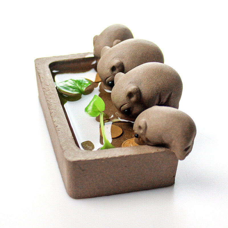 ZiSha Tea Pet Purple Clay Tea Pet Little Pigs Drink Water Chinese Crude Pottery
