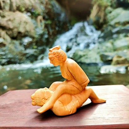 Natural Boxwood Carved Sexing Statue Couples Wood Figure Oriental Style