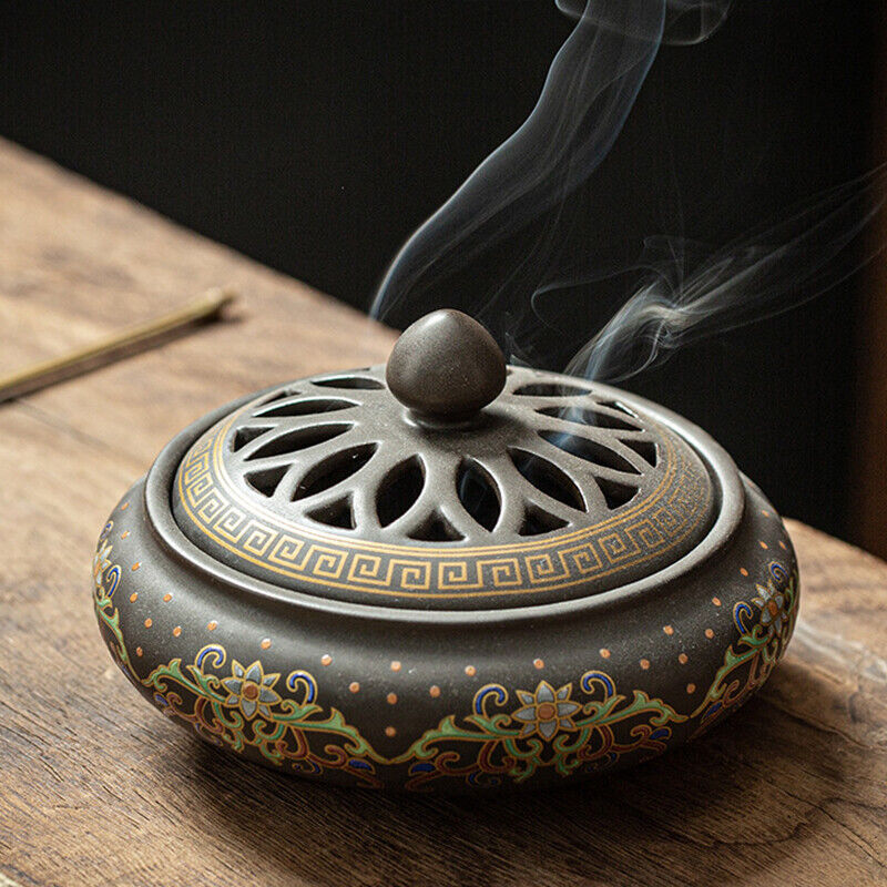 Chinese Incense Burner Ceramic Incense Bowl Indoor Buddhist Home Decor Tearoom