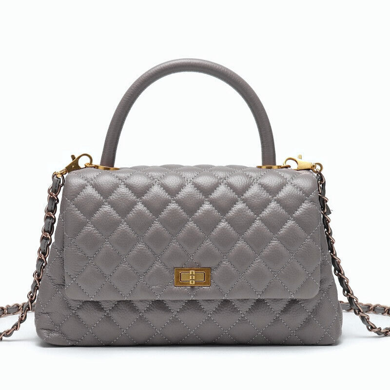 20/26/28 Quilted Real Leather Flap Purse Tote Shoulder Bag Handbag w/ Chains