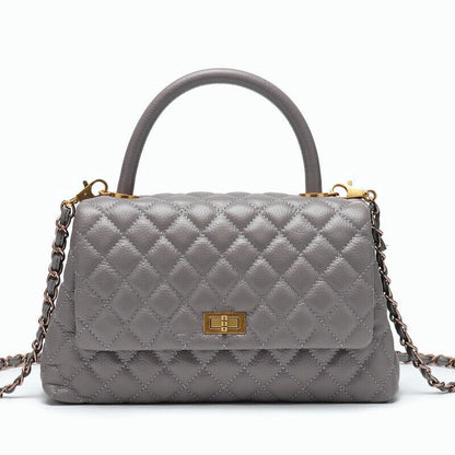 20/26/28 Quilted Real Leather Flap Purse Tote Shoulder Bag Handbag w/ Chains