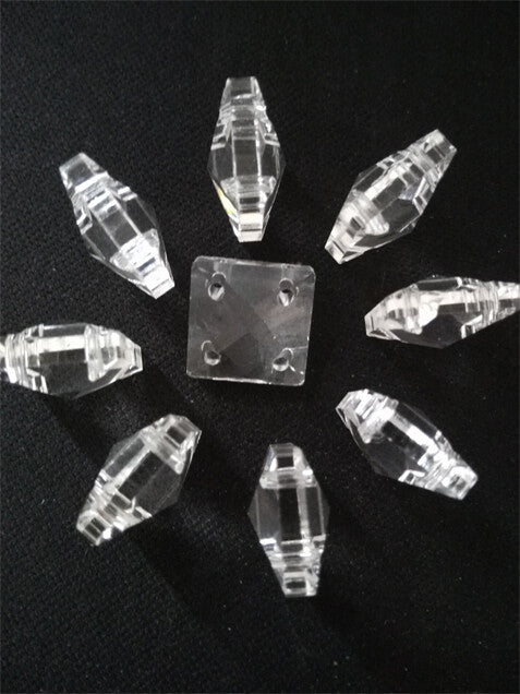 50pcs 14/22mm 4Holes Glass Square Crystal Bead Prism Chandelier Lamp Chain Part