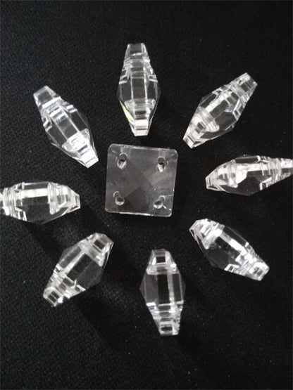 50pcs 14/22mm 4Holes Glass Square Crystal Bead Prism Chandelier Lamp Chain Part