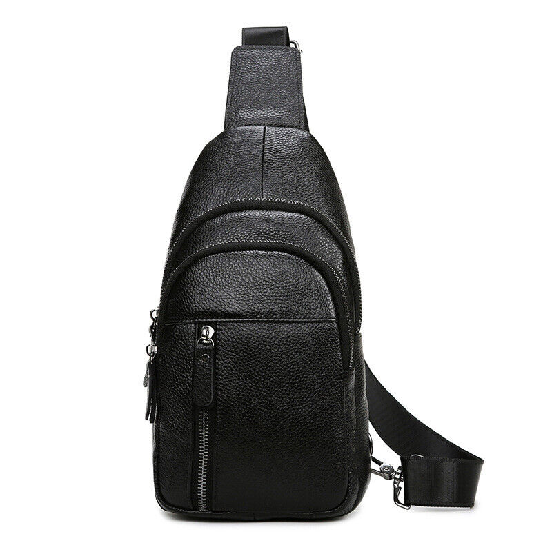 Sling Backpack Men's Genuine Leather Crossbody Chest Bag Shoulder Bag Breathable