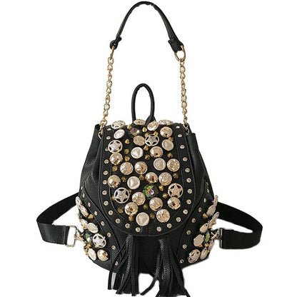 Personalized Single Shoulder Bag Rivet Button Bucket Chain Bag Tassels Backpack