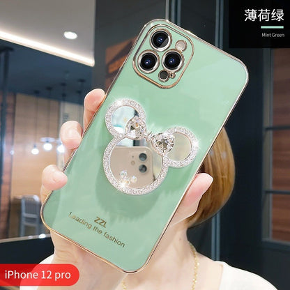 For iPhone 17 Pro Max/16/15 Cute Bling Mirror Holder Phone Case w/Chain 8 color