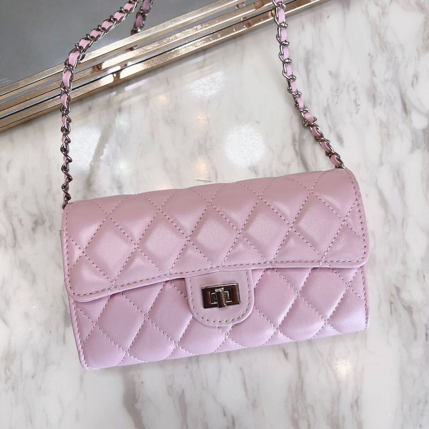 Quilted Lambskin Leather Wallet Chain Purse Phone Clutch Crossbody Shoulder Bag