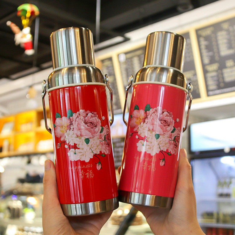 600ML Retro Water Bottle Large Capacity Portable Travel Stainles Steel Tea Pot