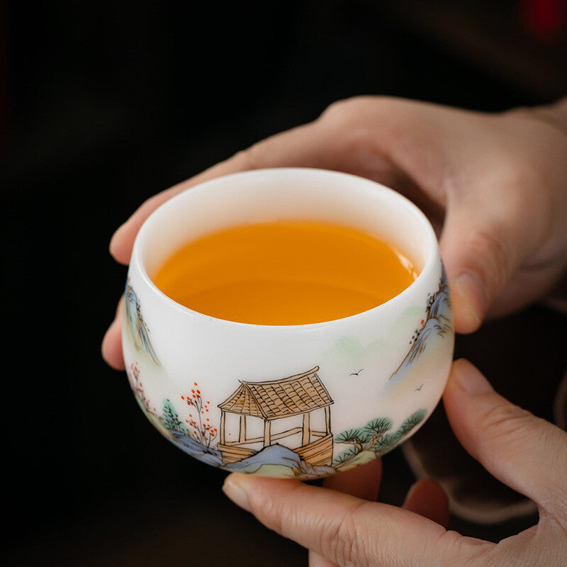 Boutique Hand Painted Tea Cup Fat Mutton Jade Porcelain Master Cup 160ml Tea Cup
