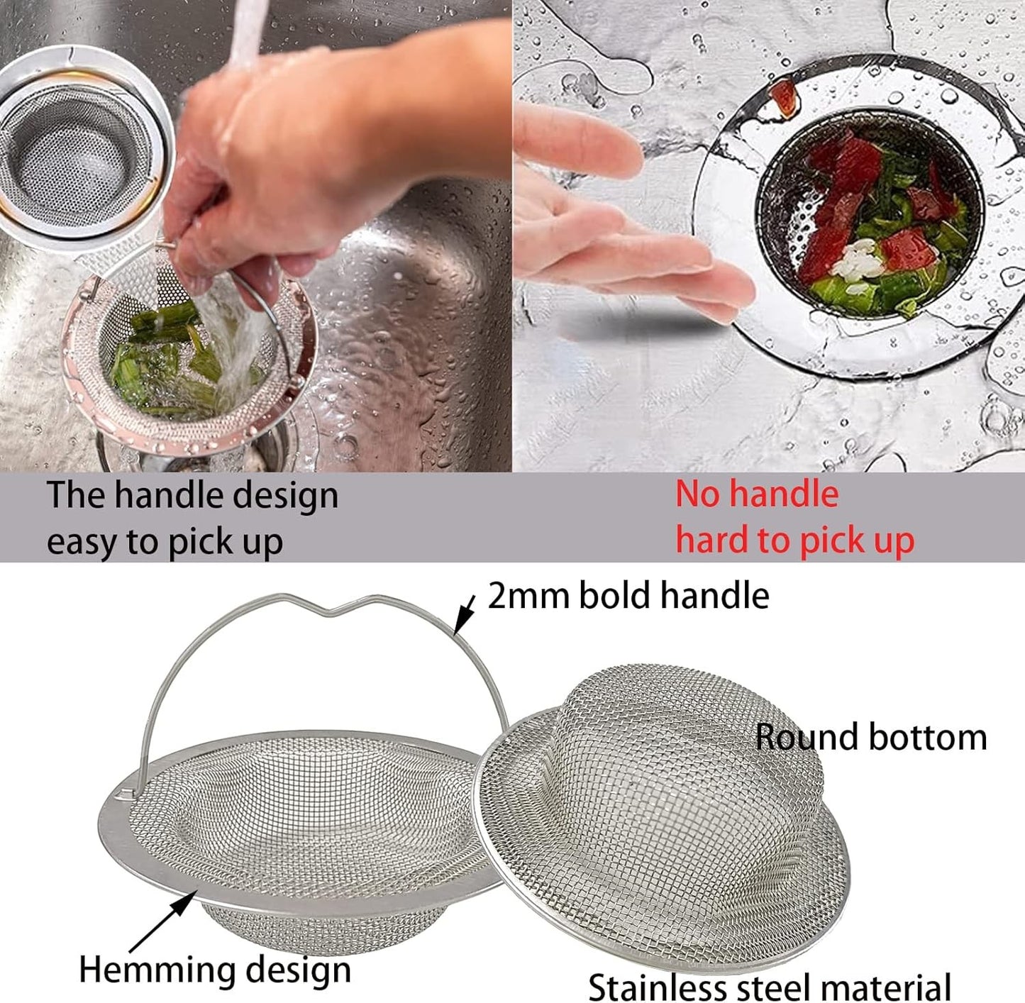 2PCS Kitchen Sink Strainer Large Wide Rim 4.5" Stainless Steel Mesh Drain Filter
