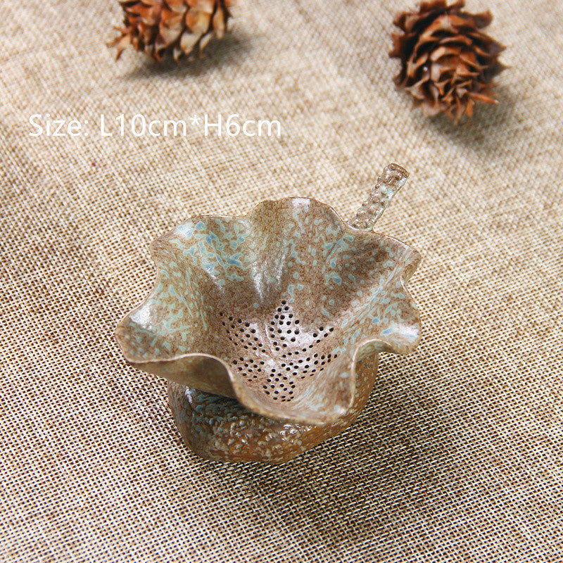 Chinese Tea Filtration Pottery Tea Filter With Holder Creative Leaf Shape China