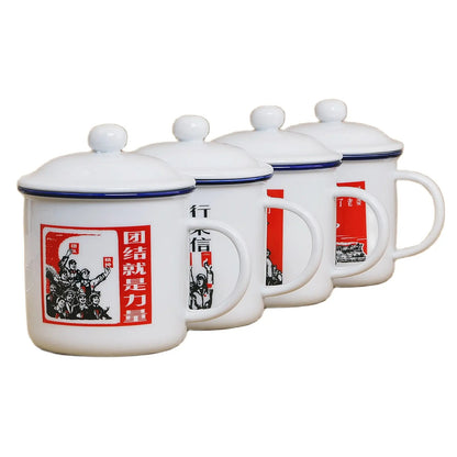 450M ceramic cup + lid Chinese *** retro drinking glass teapot enamel mug -