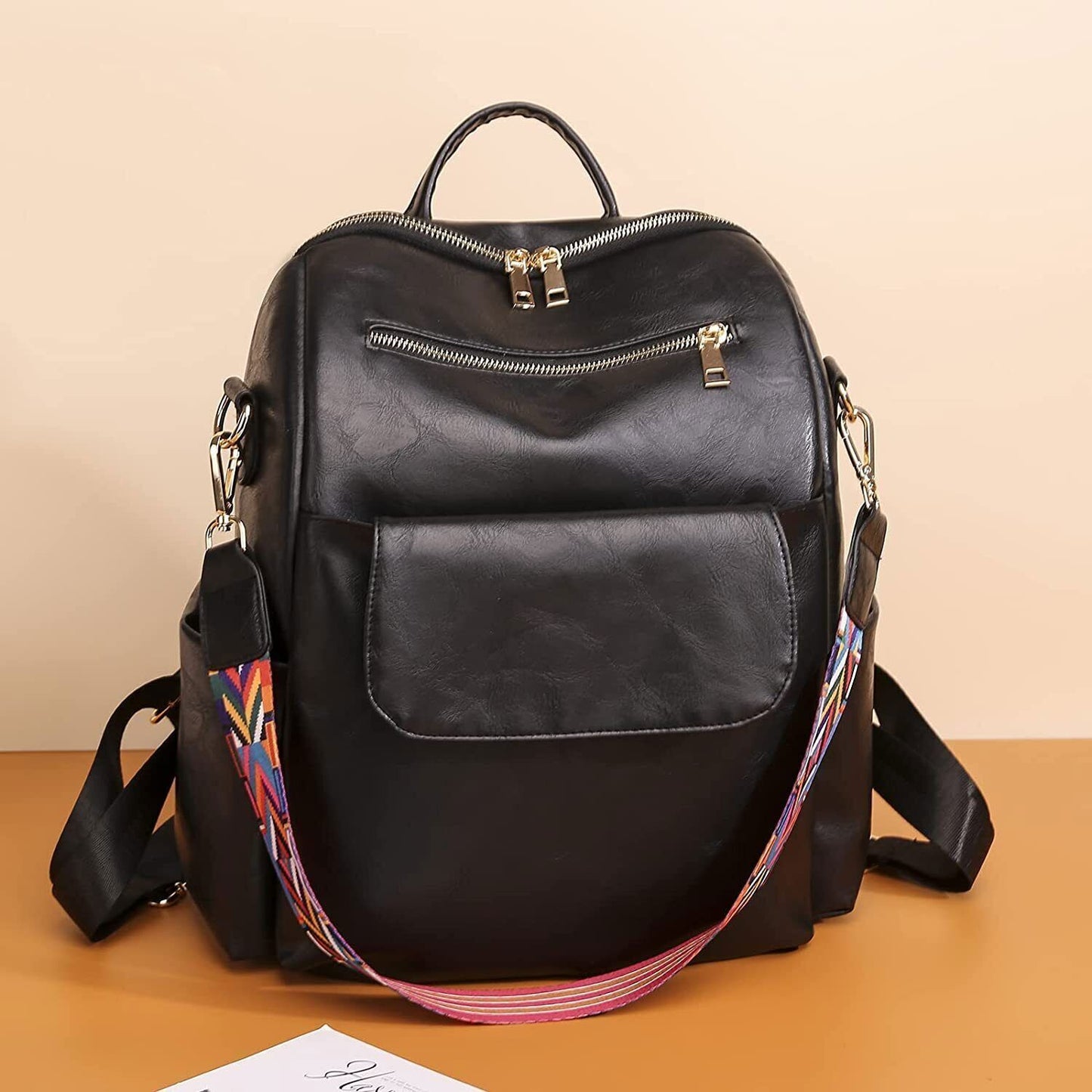 Women's PU Leather Vintage Backpacks Travel Satchel Large Capacity Bag