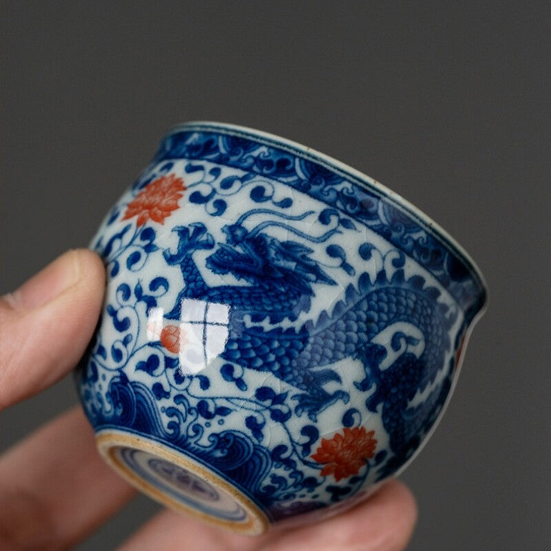 Jingdezhen Porcelain Tea Cup Handpainted Dragon Print Master Cup 65ml Ceramic