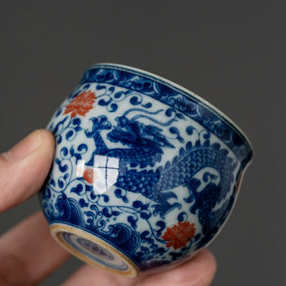 Jingdezhen Porcelain Tea Cup Handpainted Dragon Print Master Cup 65ml Ceramic