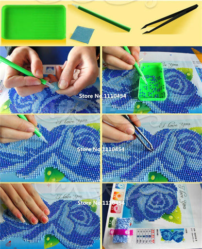 5D DIY Round Diamond Painting Cross Stitch Kits Rhinestones Embroidery Lily Vase