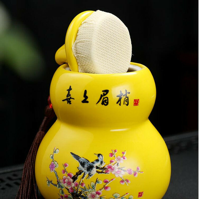 1pc Chinese Ceramic Gourd Tea Caddy Portable Sealed Jar Storage Spice Tea Boxes