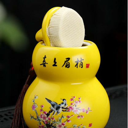 1pc Chinese Ceramic Gourd Tea Caddy Portable Sealed Jar Storage Spice Tea Boxes