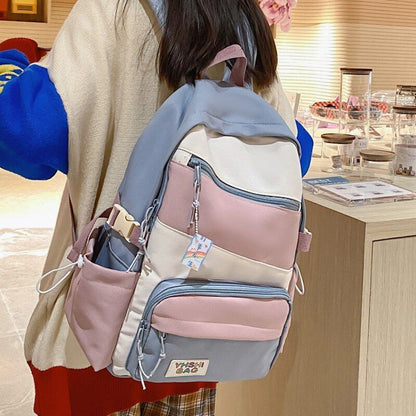 Backpacks Contrast Colors Waterproof Nylon Traveling Anti-Theft Schoolbag 20-35L