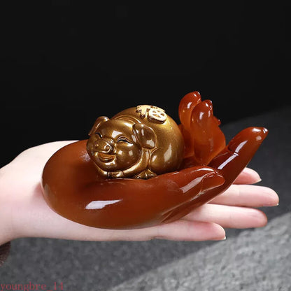 Resin Color Changing Tea Pet Tea Set Palm Lucky Pig Pet Decoration Handicrafts