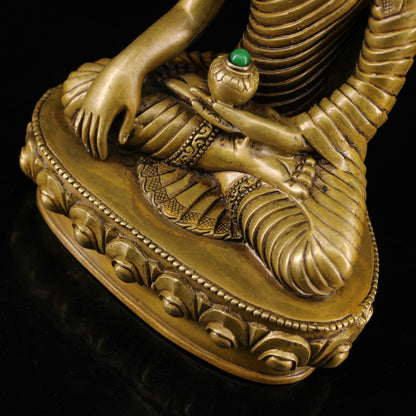 7.5" Buddhism Sakyamuni Buddha Statue Collect Chinese Brass Inlay Gem