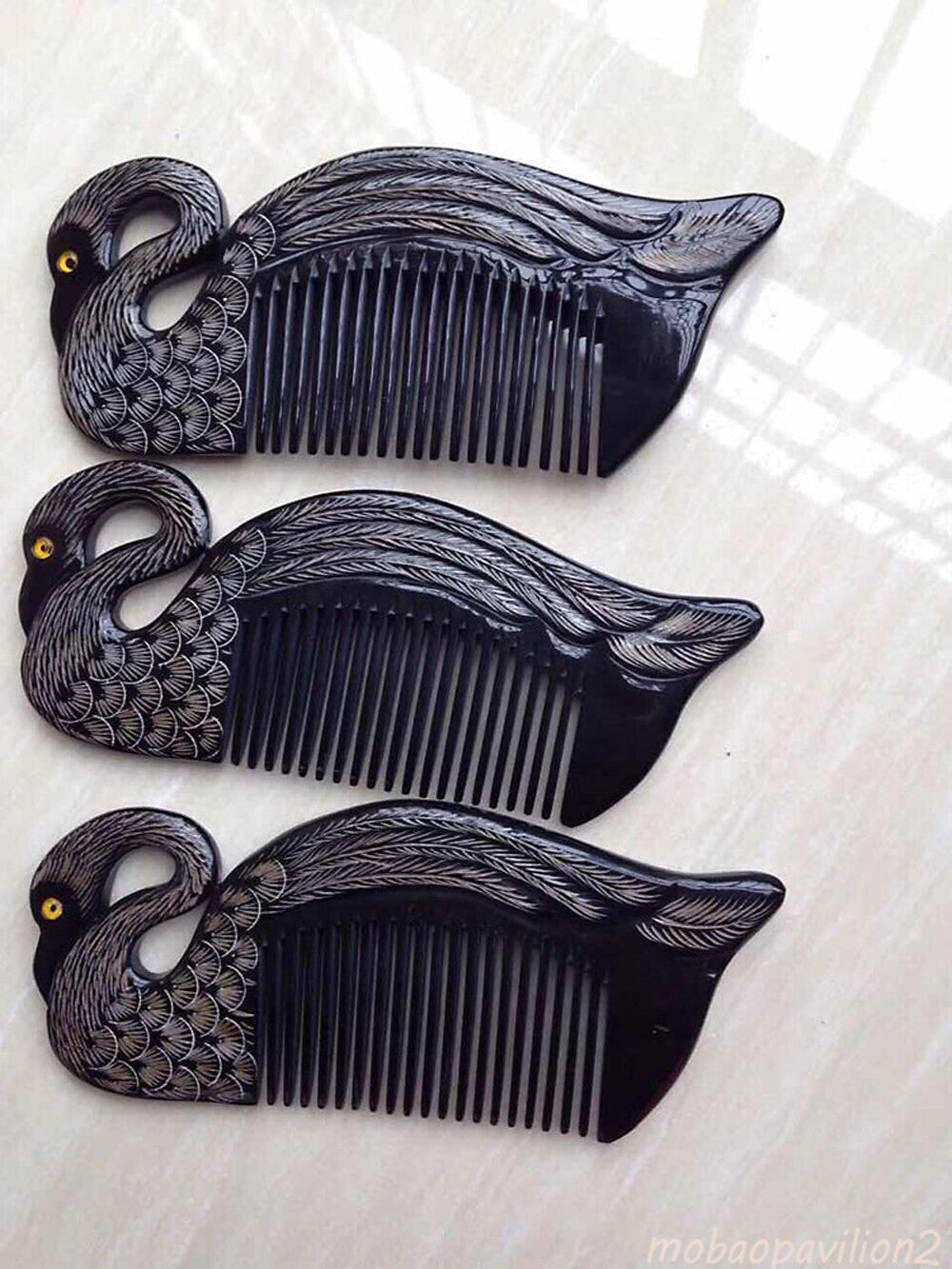 New BLACK HANDMADE YAK Horny SWAN COMB GIFT FROM