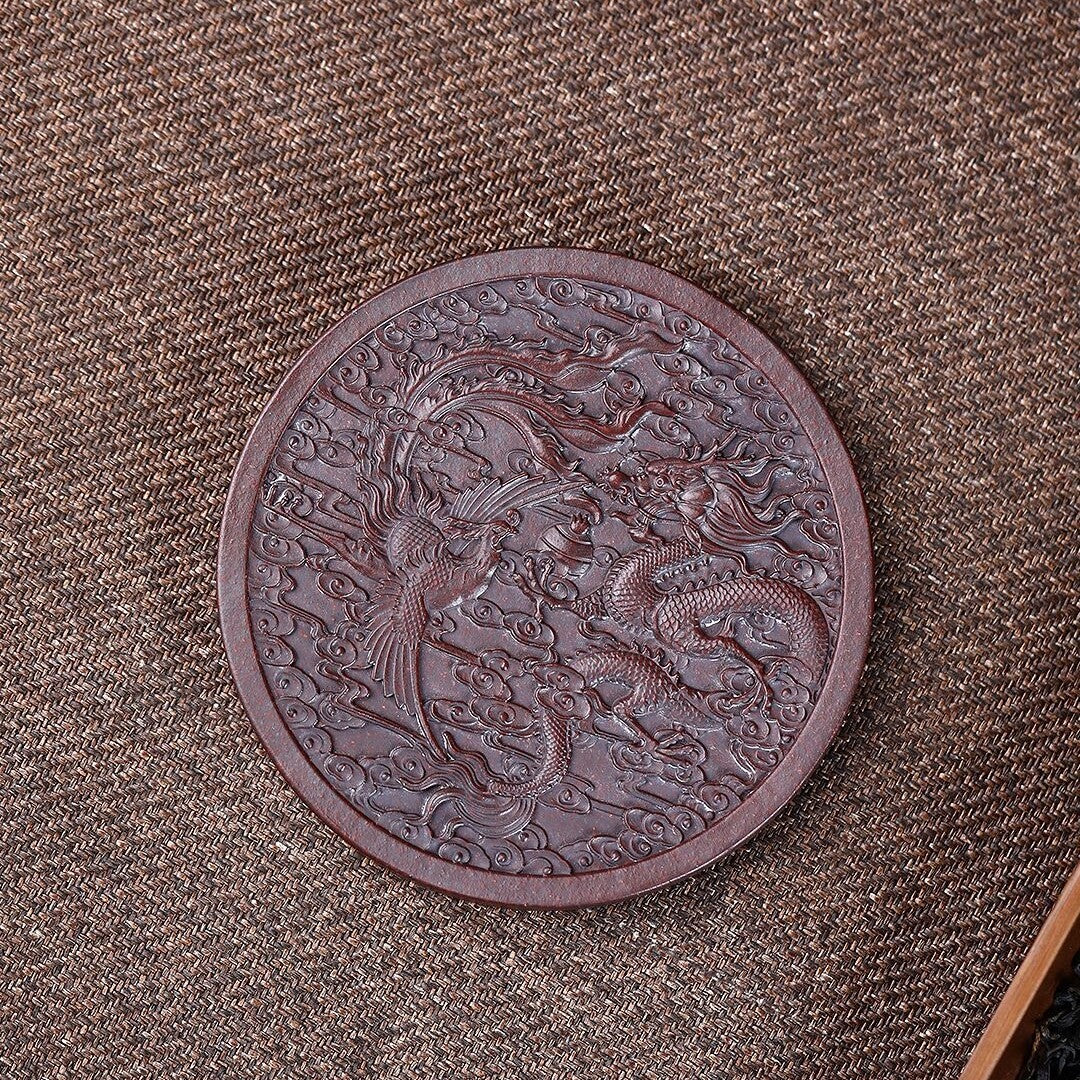 creative holder for tea pot yixing zisha purple clay round animal carved pot mat
