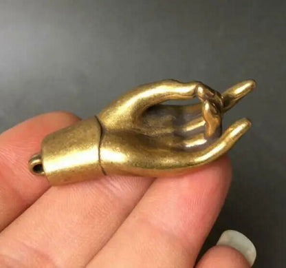 Chinese Pure Brass Solid Guanyin Buddha Hand Pendant