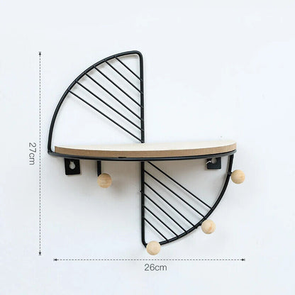 Wall Display Stands Iron+Wood Golden Home Hanging Decorations Storage Rack Hook