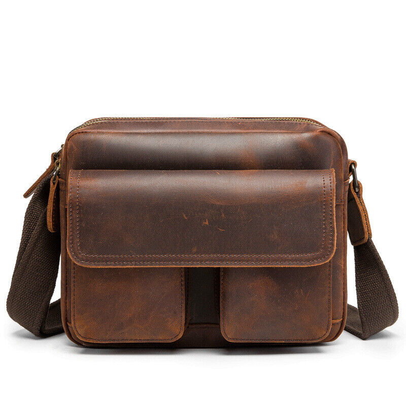 Crazy Horse Leather Men's 8" Shoulder/Messenger Bag Vintage Sling Crossbody Bags