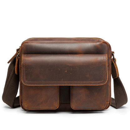 Crazy Horse Leather Men's 8" Shoulder/Messenger Bag Vintage Sling Crossbody Bags