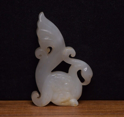 Antique Chinese Hetian Jade Hand Carved Phoenix Bird Statue Figurines Collection