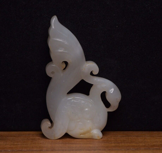 Antique Chinese Hetian Jade Hand Carved Phoenix Bird Statue Figurines Collection
